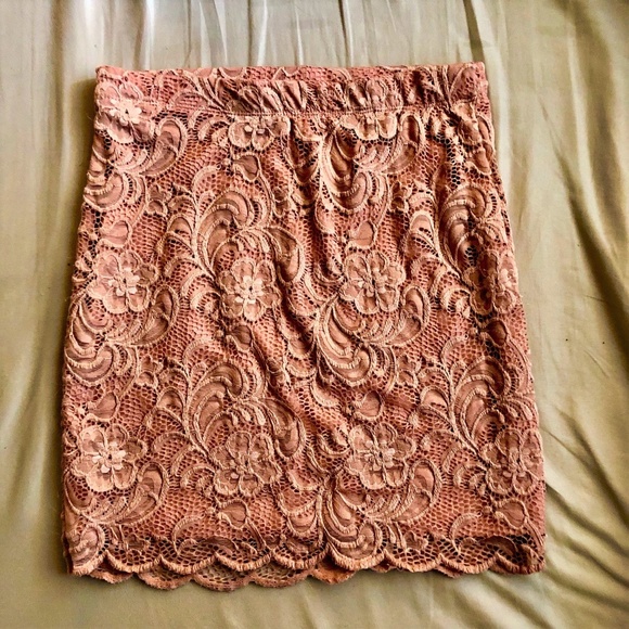 Ambiance Stretchy Coral Crochet Mini Skirt - Picture 2 of 5